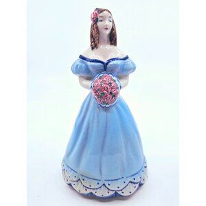 Goldscheider Lady Rose W/ Blue Dress & Pink Bouquet Victorian Figurine Music Box